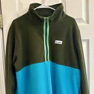 Men’s Cotopaxi Olive and Sky Blue 1/2 Zip Fleece Sweater